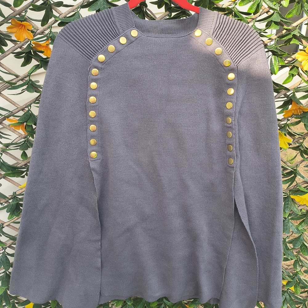 IMAN Charcoal Sweater with Gold Button